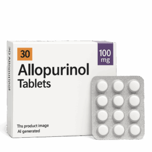 Box of Allopurinol tablets used to prevent gout flare-ups