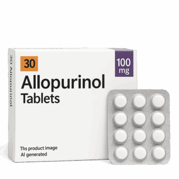 Box of Allopurinol tablets used to prevent gout flare-ups