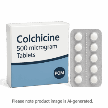 Box of Colchicine 500mcg Tablets used to manage joint pain from gout