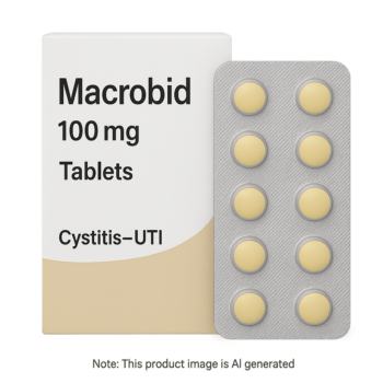 Box of Macrobid 100mg Tablets used to treat cystitis and UTIs