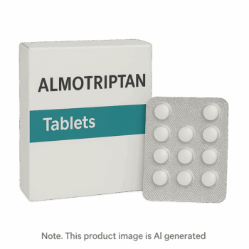 Box of Almotriptan Tablets used for migraine relief
