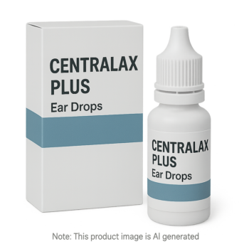 Box of Centralax Plus Ear Drops used to treat ear infections